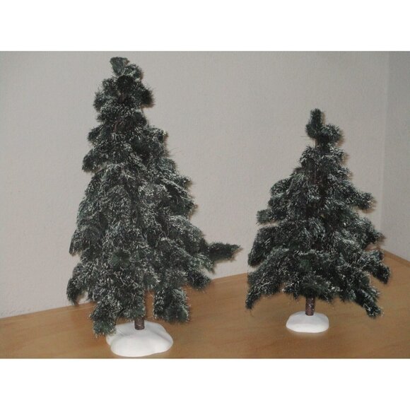 Department 56 Village Set of 2 Green Spruce Trees Rare Set #56.52637 1-12" 1-10" - Picture 1 of 2